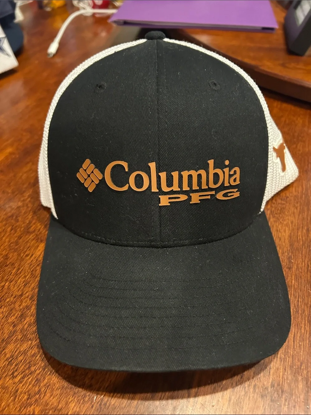 Columbia PFG Black Texas Longhorns Black Burnt Orange Mesh Trucker Hat O/S
